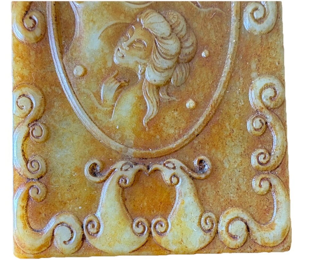 Qing Dynasty Yellow Jade Poetic Plaque – Double-Sided Carving of Beauty & Verse