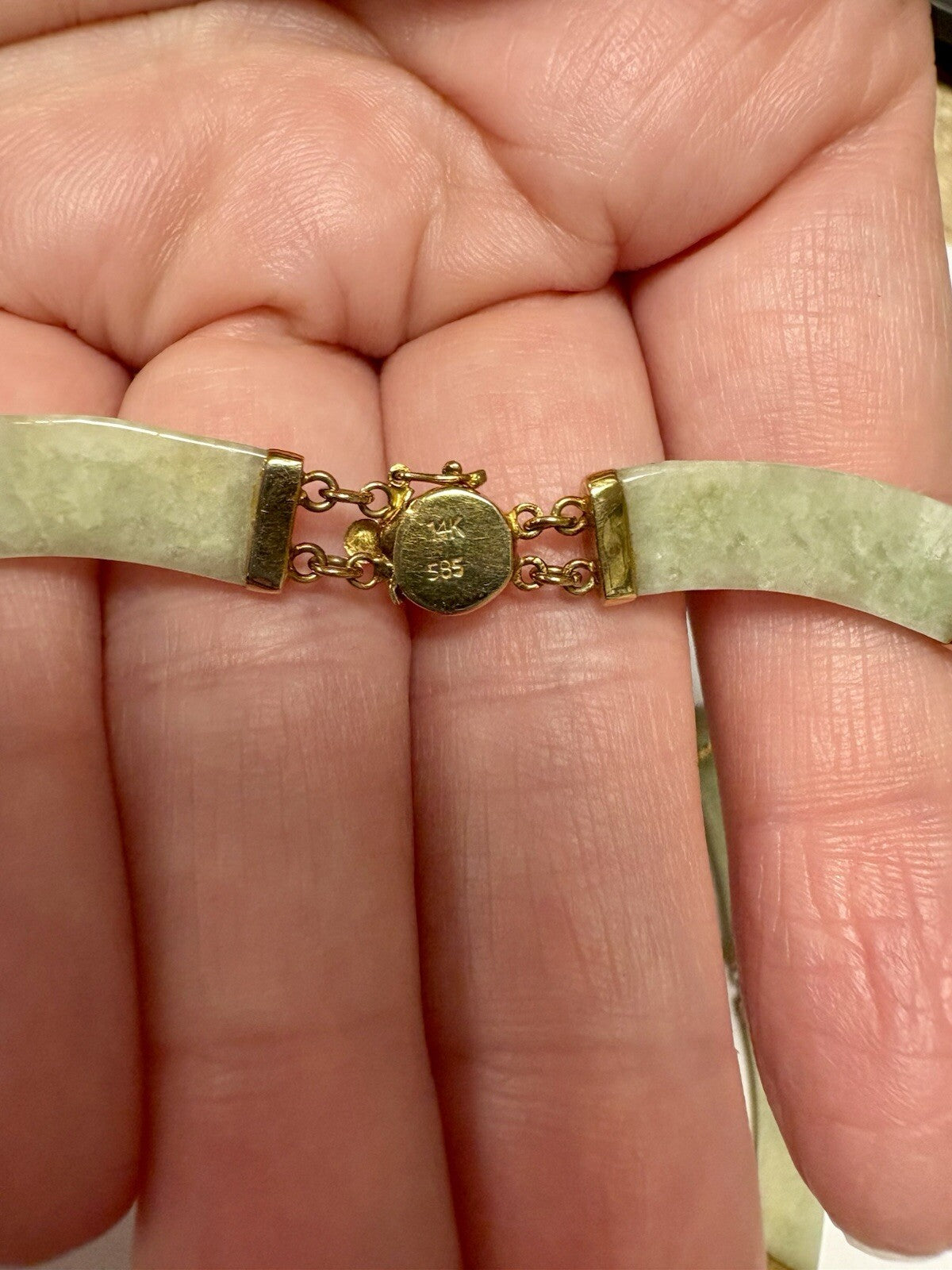 14K Gold & Celadon Jade Necklace – Vintage 17” Oriental Filigree Elegance