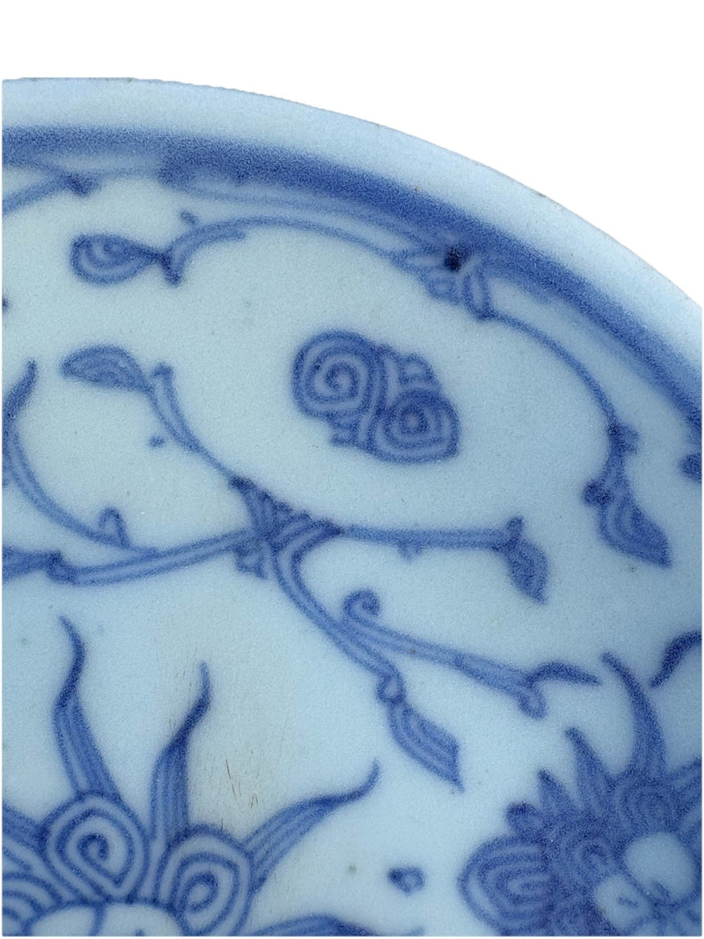 Antique Chinese Blue & White Lotus Dish, Qianlong Style Mark, c1900