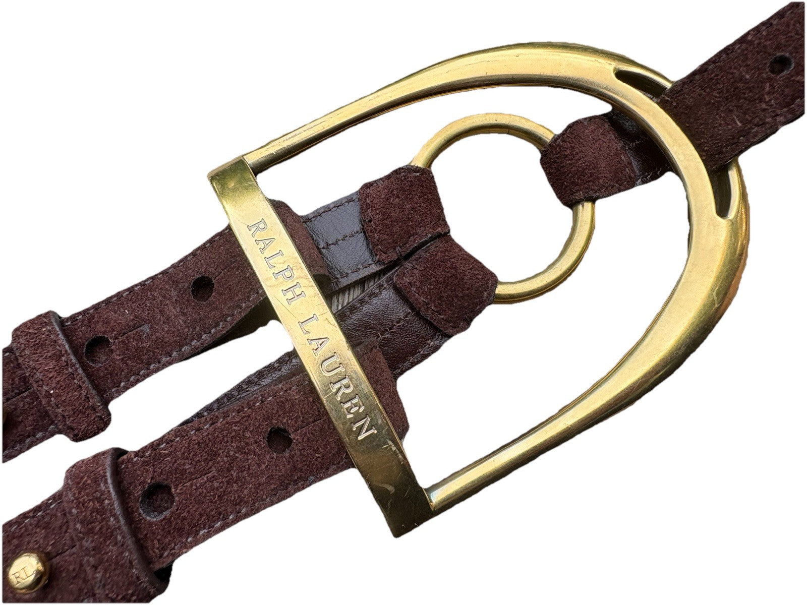Ralph Lauren Collection Brown Suede Leather Equestrian Belt Brass Buckle M Italy
