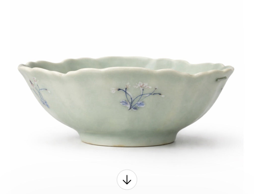 Antique Chinese Celadon Porcelain Bowl Qing Dynasty Blue White Enamel 1720/1760