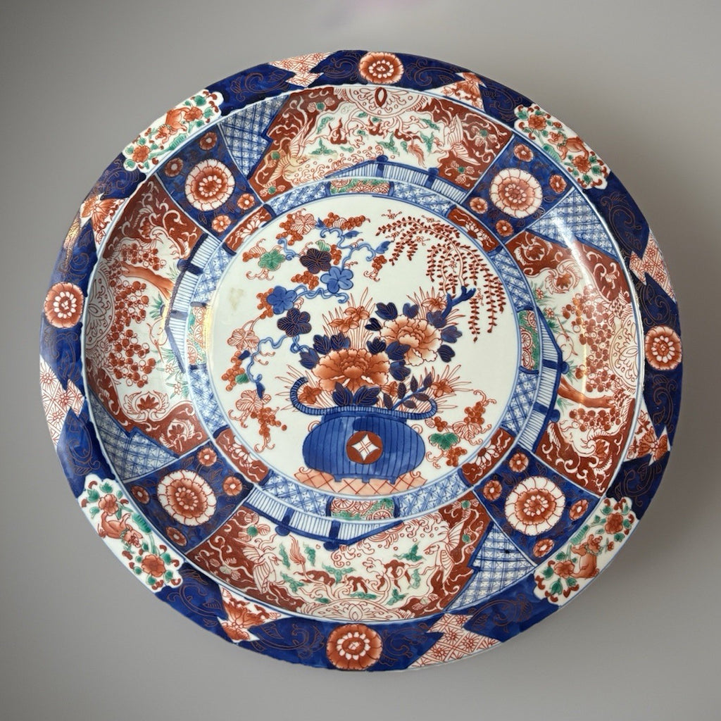 Large Antique Japanese Imari Charger 1800s Hand Painted Kutani Style 17”