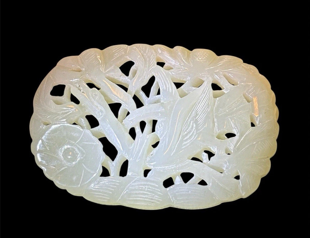 Antique Old Chinese Natural Jade Carved Plaque 43grams