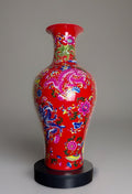 27” Chinese Large Floor Vase Dragon With Flower Scenes