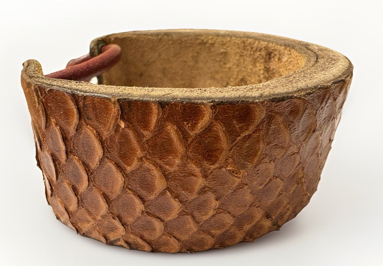 Vintage Python Leather Wide Cuff Bracelet Artisan Boho Santa Fe Style