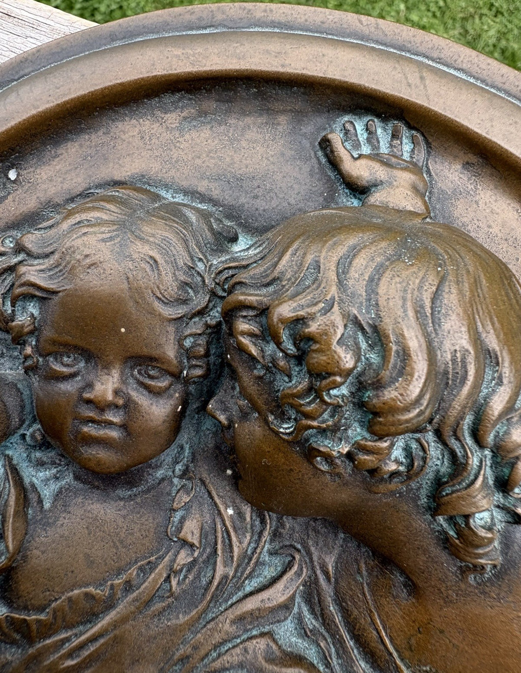 Antique Bronze Plaque Calmady Children Wyon After Lawrence Cherub Relief