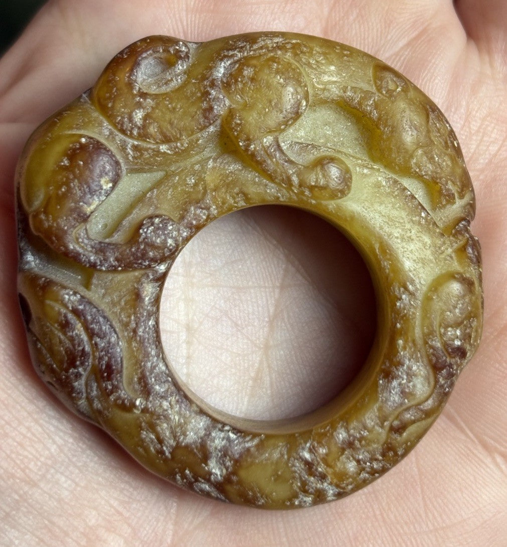 Old Antique Jade Stone Carved Thumb Ring 36 Grams