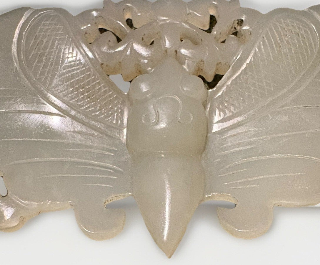 Antique Chinese White Jade Butterfly Pendant – Qing Dynasty Symbol of Love