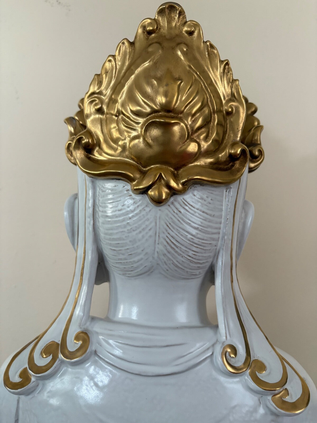 Vintage Italian Porcelain Buddha Bust Lamp Gilded Crown Hollywood Regency