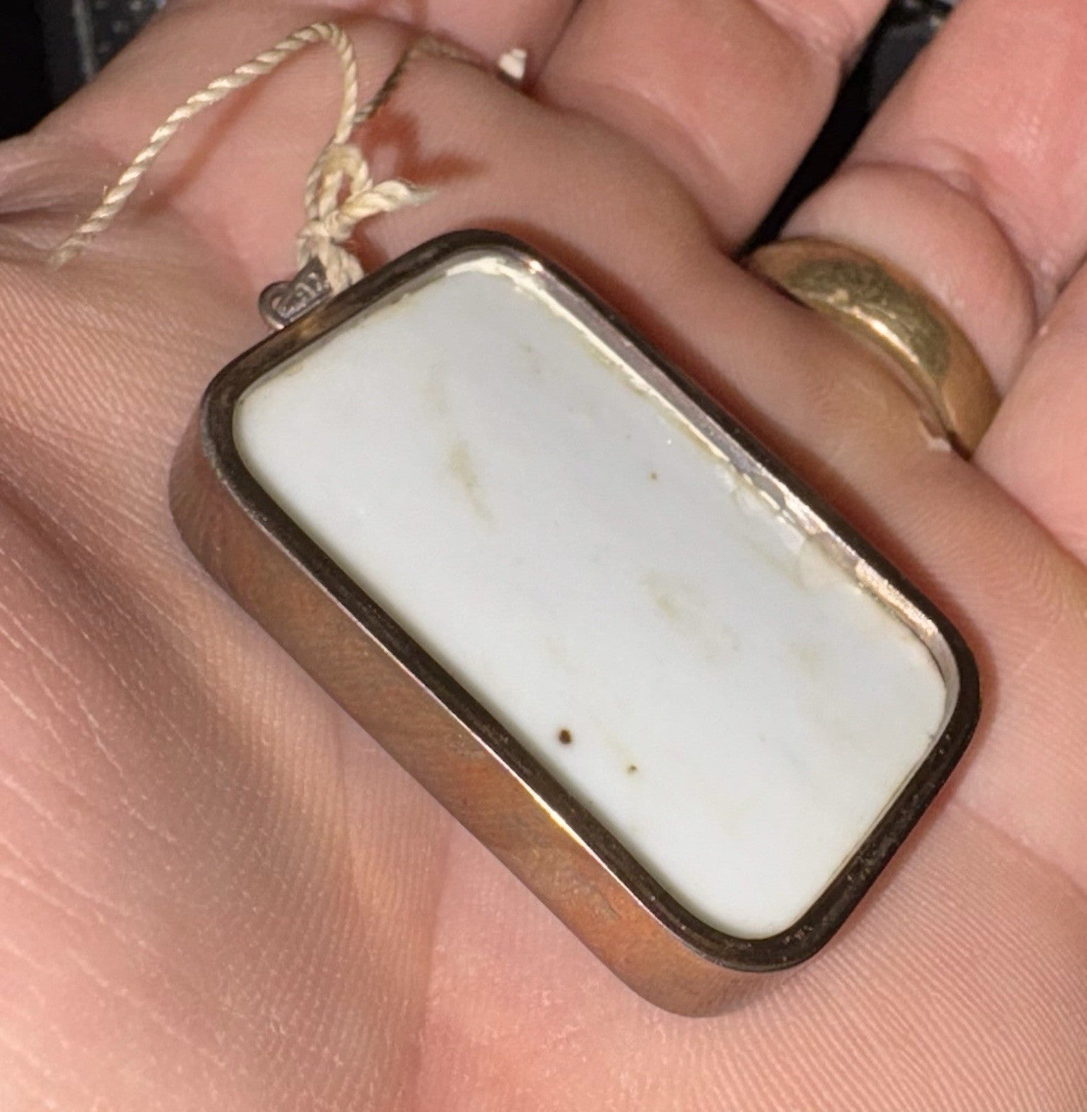 Vintage Chinese Hand Painted Porcelain Scholar Pendant 925 Sterling Silver