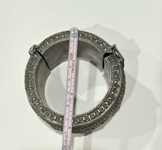 19th C Antique Ottoman / Berber Silver Hinged Tribal Cuff Bracelet