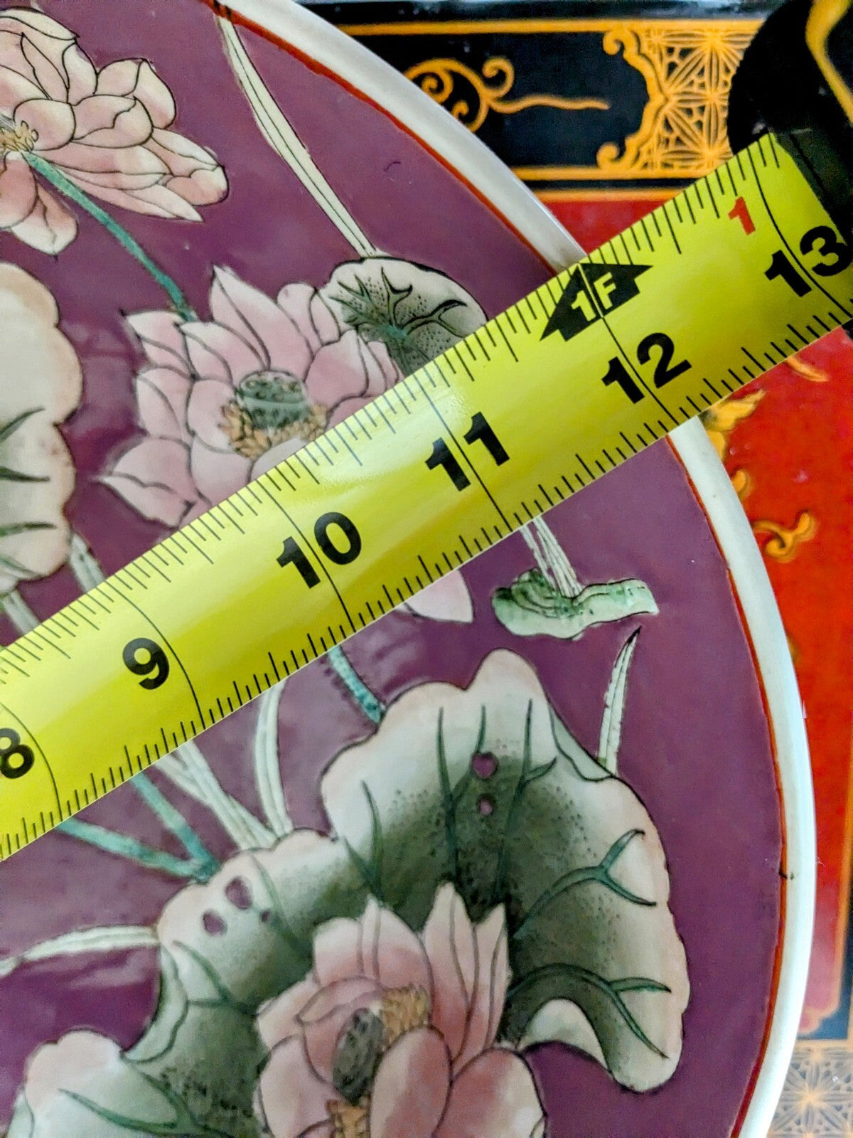 Vintage "Qianlong" China Bowl Floral Lily Pad 12” Hand Crafted Imports