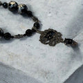 VTG Gothic 925 Sterling Marcasite Pendant Necklace Black Beads Signed