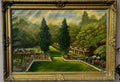 Franklin Barrett 1929 Original Oil Painting Garden Scene 42x30 Gilt Frame