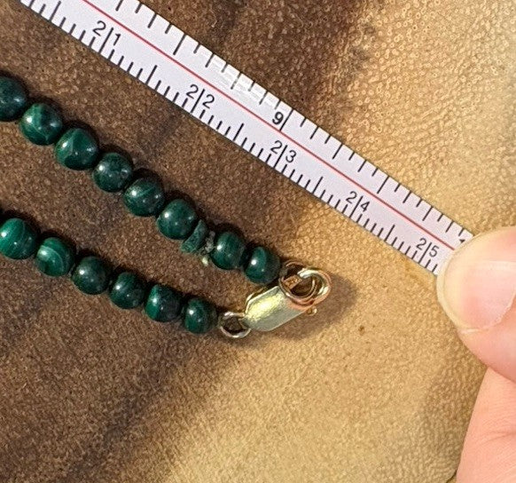 14k Vintage Carved Malachite Necklace Longevity Beads 18” Hand Knotted 14K Clasp