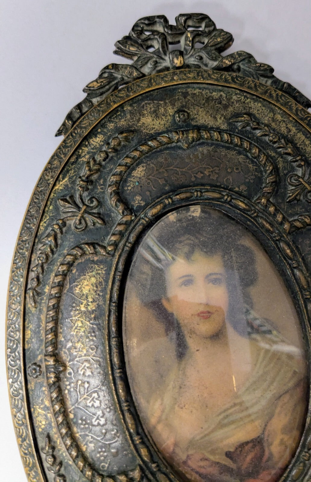 Antique Vanity Mirror French Gilt Bronze Style Oval For Repair