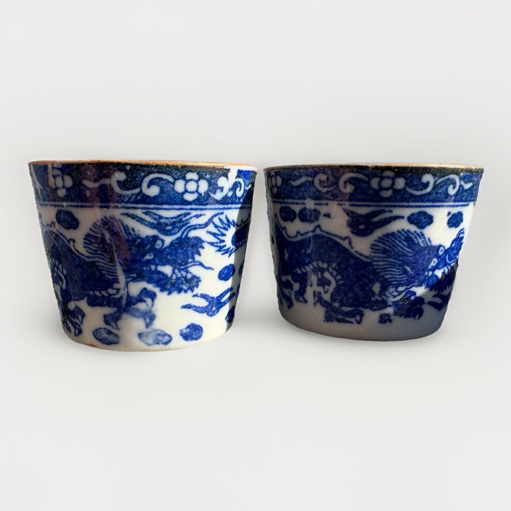 A Pair Chinese Blue&White Porcelain Hand Painted Dragon Pattern Cups 2351