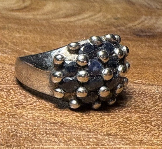 Vintage Italian 925 Sterling Silver Dome Cluster Ring with Blue Sapphire Sz 5 7g