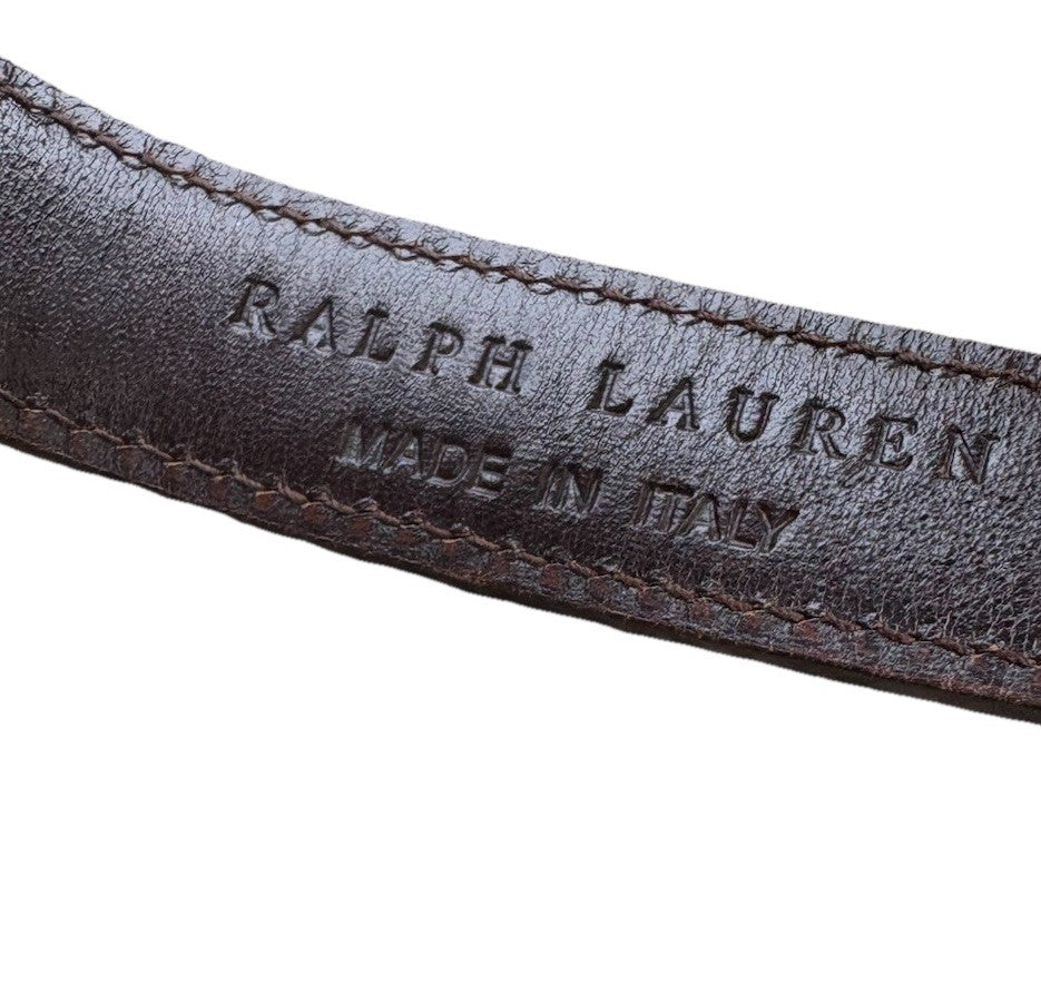 Ralph Lauren Collection Brown Suede Leather Equestrian Belt Brass Buckle M Italy