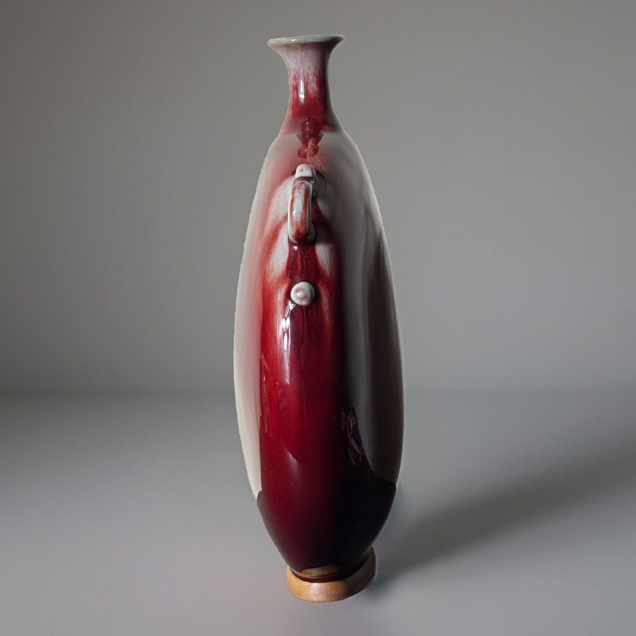 12” Chinese Oxblood Flambé Moon Flask Vase Langyao Hong Qing Style Marked