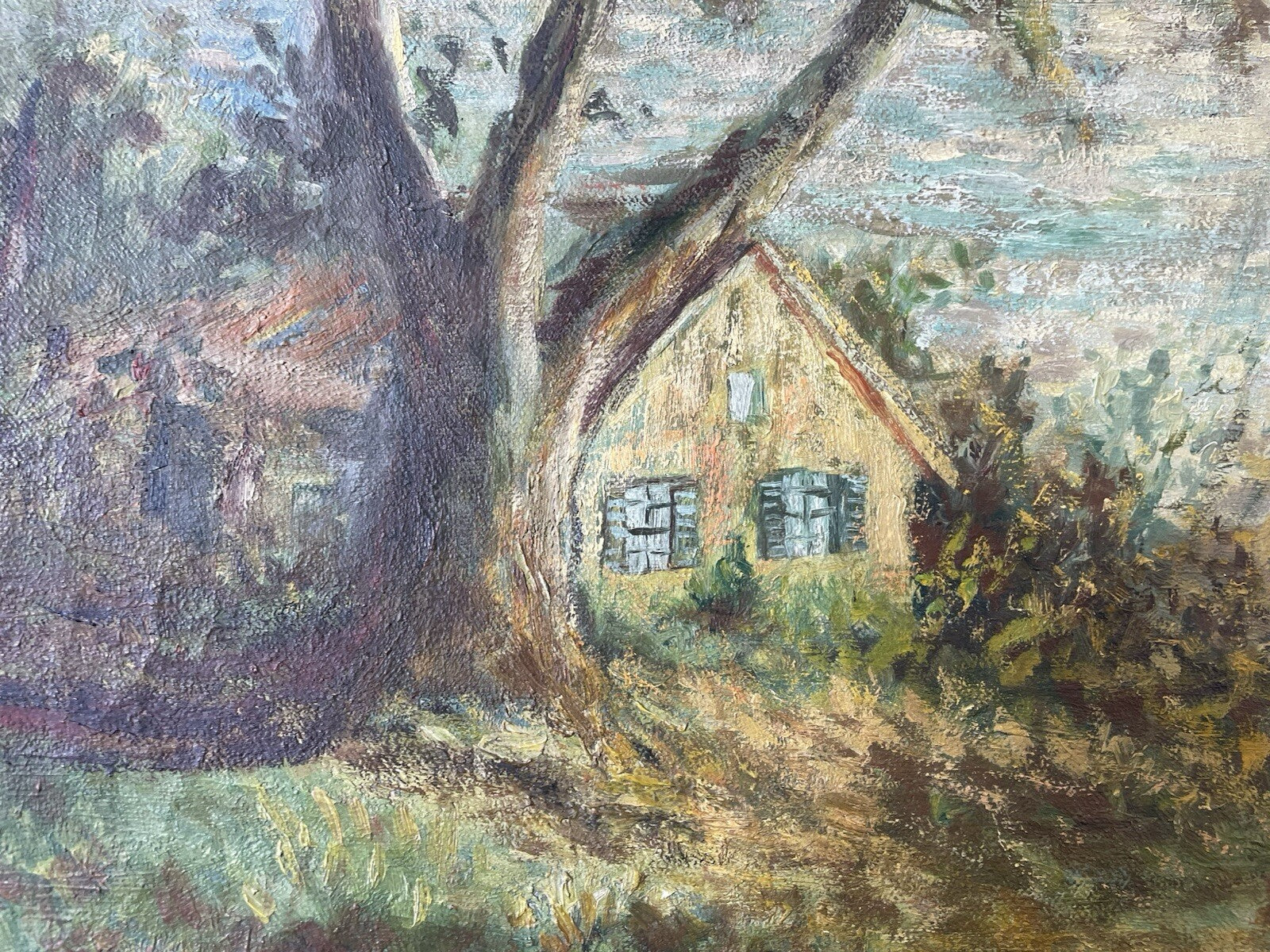 HARRY MELIN Fisherman Village With Sailboats in oil on canvas37” X 22”