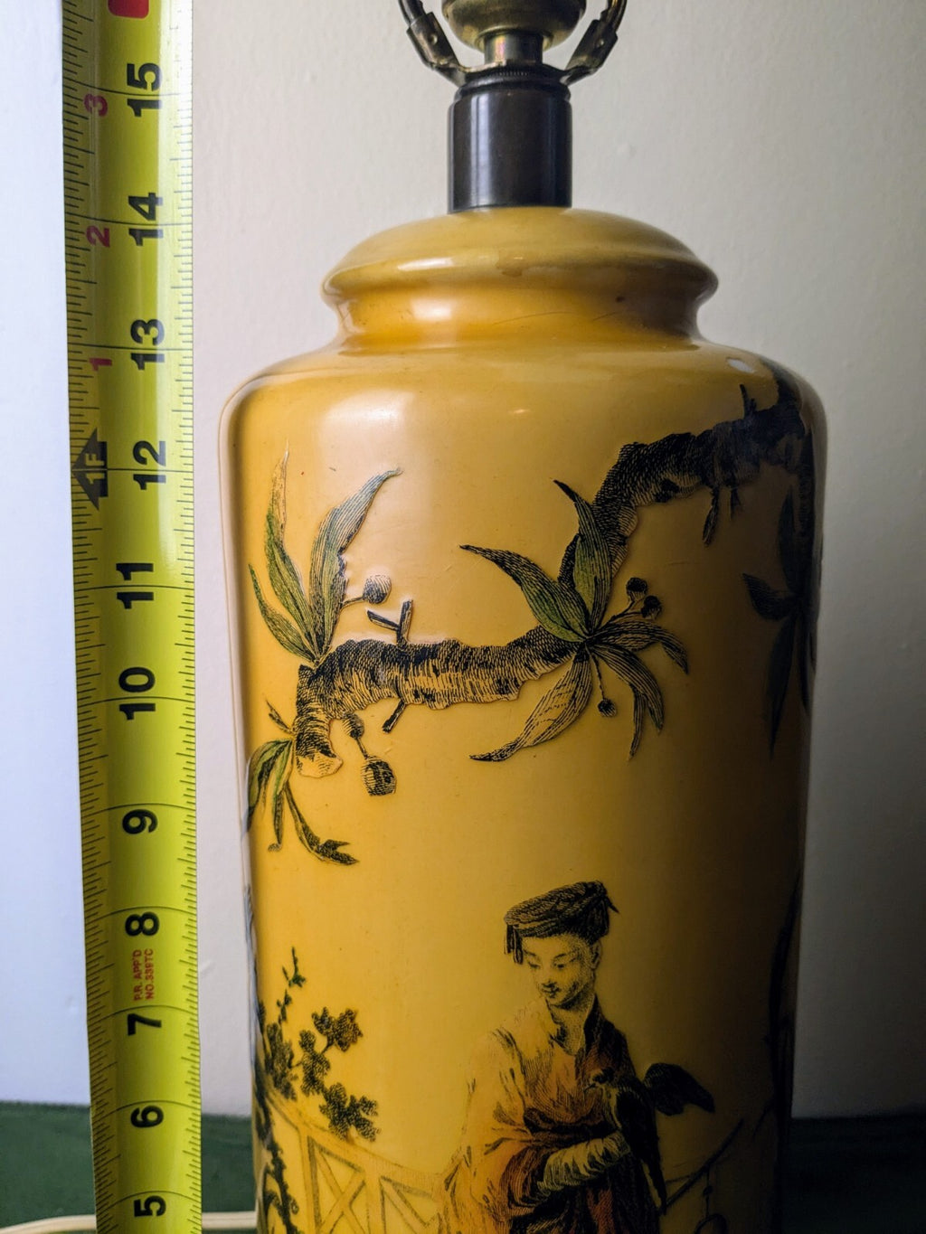 Vintage Mid-Century Chinese Paul Hanson Porcelain Brass Lamp