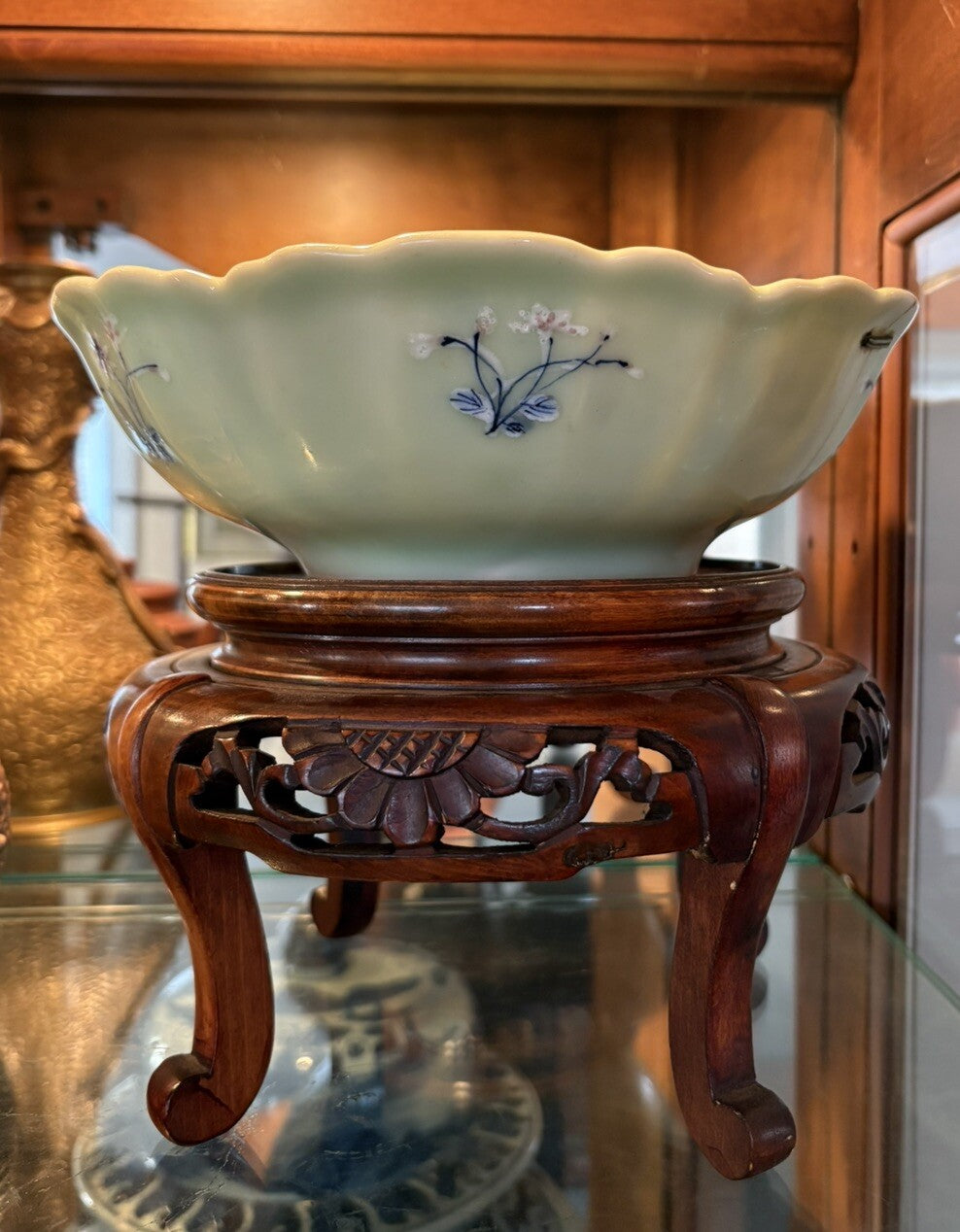 Antique Chinese Celadon Porcelain Bowl Qing Dynasty Blue White Enamel 1720/1760