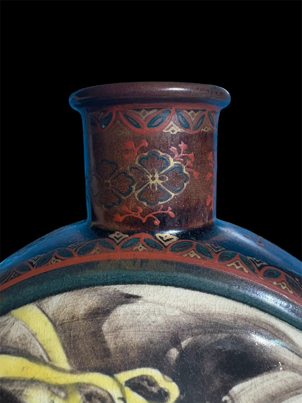 Antique Japanese Satsuma Revival Dragon Moon Flask Vase Signed