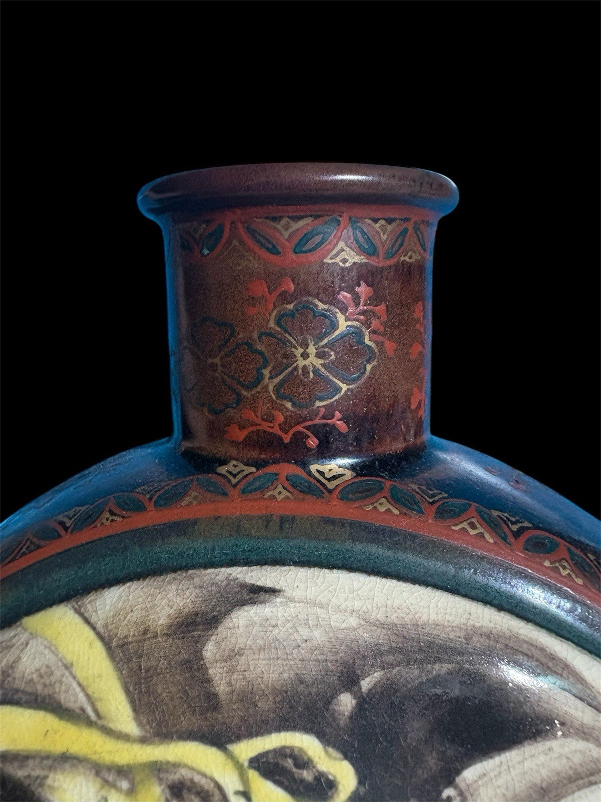 Antique Japanese Satsuma Revival Dragon Moon Flask Vase Signed