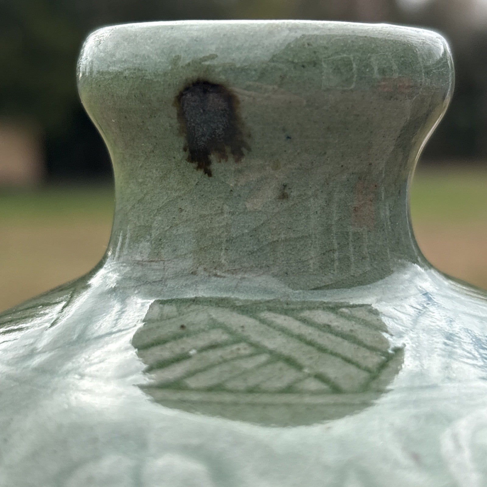 Antique Chinese Celadon Vase Qilin Motif Longquan Style Crackle Glaze