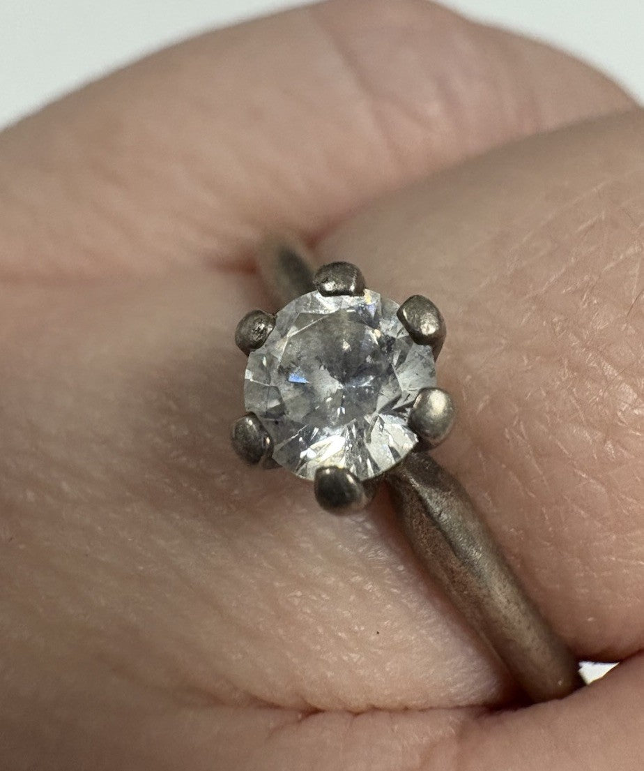 Vintage CZ White Sterling Silver Ring Size 6.5