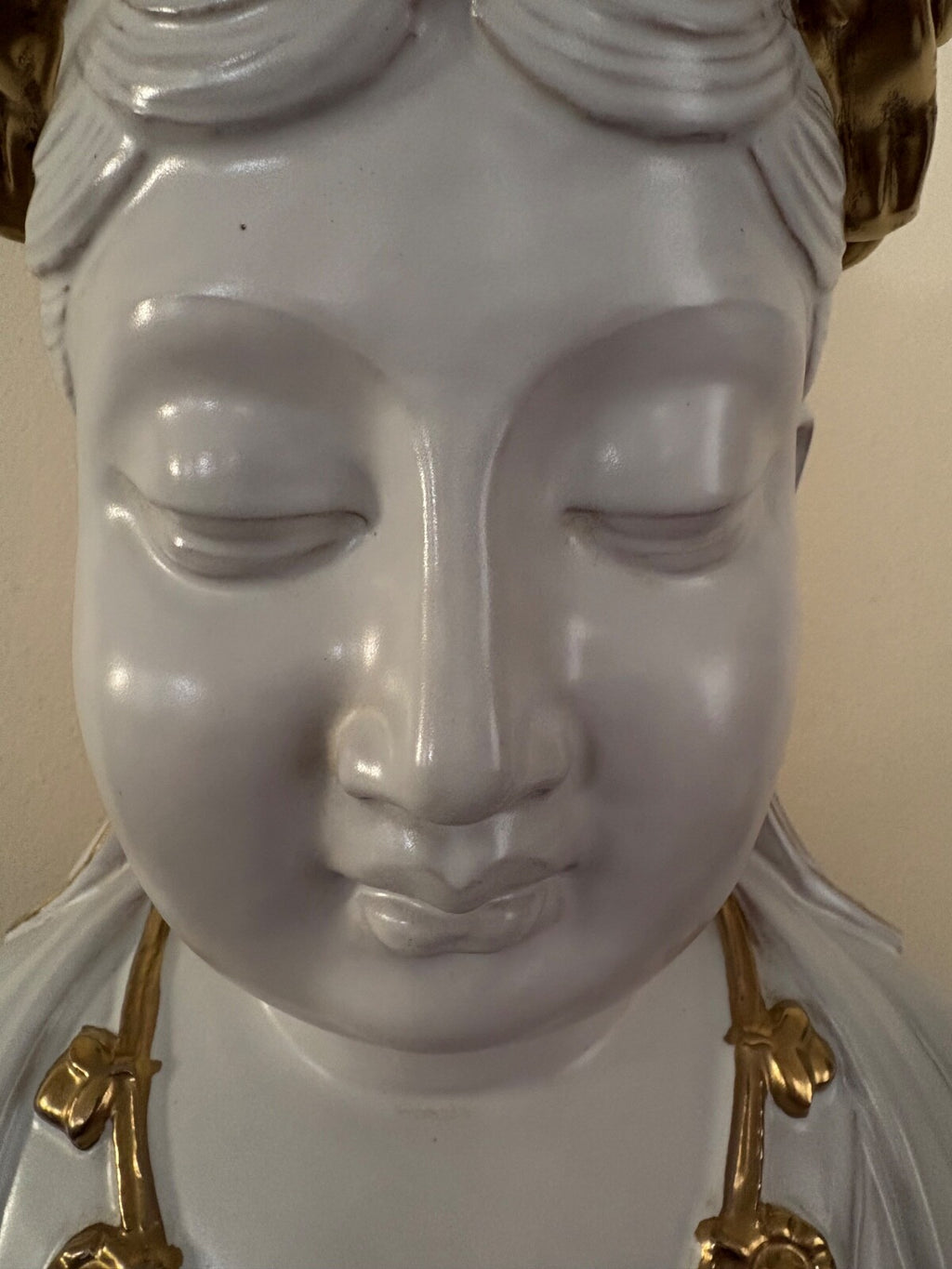 Vintage Italian Porcelain Buddha Bust Lamp Gilded Crown Hollywood Regency