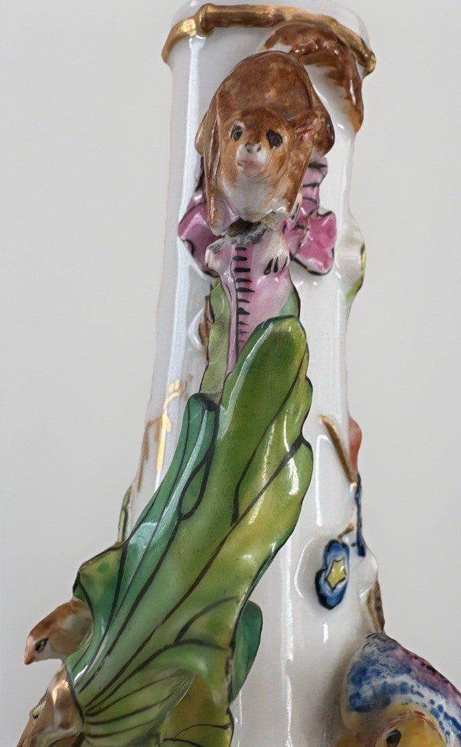 Antique Continental Porcelain Vase Figural Birds Squirrels Gilt