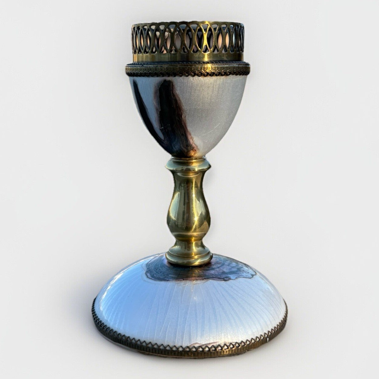 Vintage Evans Multi Colored Enamel Brass Candlestick Holder 5.5”