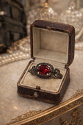 Antique-Style Oval Ruby Ring with Black Stone Halo –Vintage Statement 925 10.75