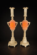 18” Antique Carved Asian Lamps Pair – European Plug, Original Bulbs Rare