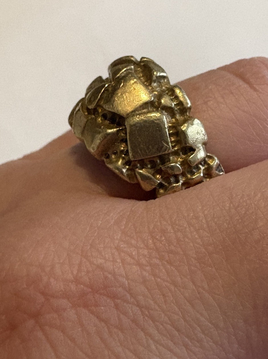 Vintage Brutalist Nugget Style Ring Textured Gold Tone Statement Ring Size 9.5