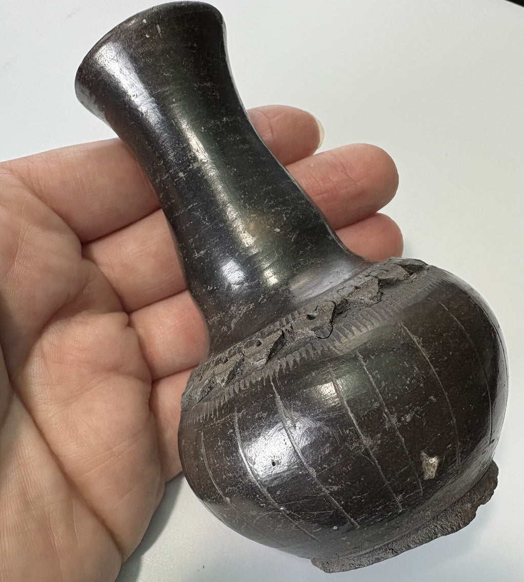 Chinese  Antique Black/brown Clay Pottery Vase 4” tall  Set Of 4 17th C.