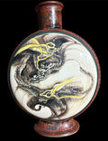 Antique Japanese Satsuma Revival Dragon Moon Flask Vase Signed