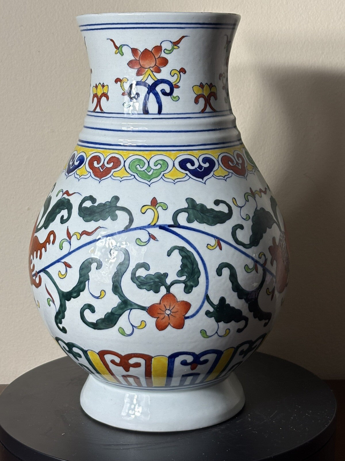 Antique Chinese Doucai Longevity Vase w/ Peaches & Qianlong Mark