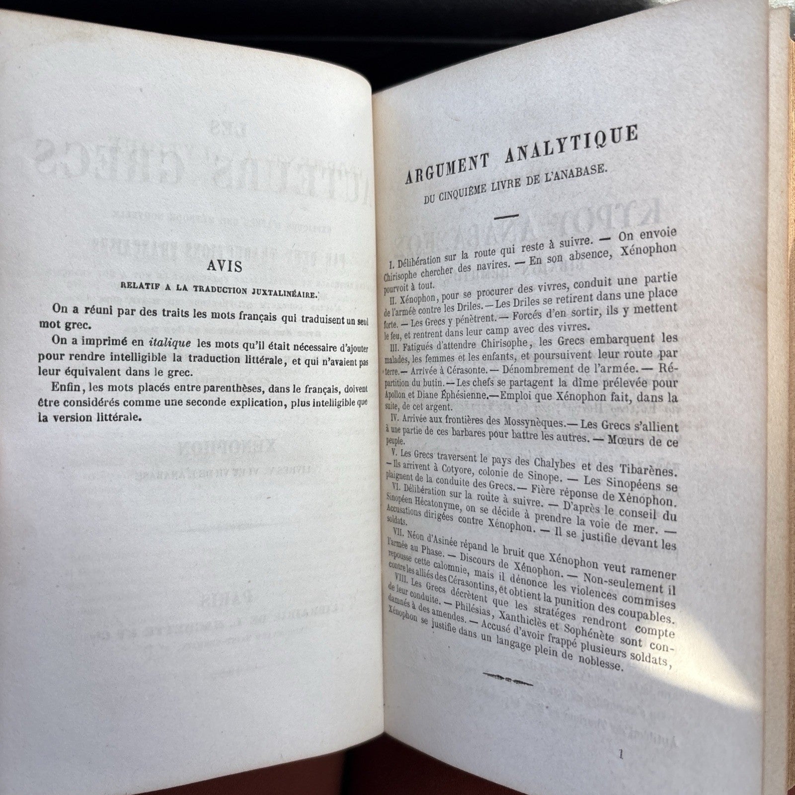 1865 Xenophon L’Anabase II Greek French Paris Hachette Leather Antique