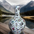 21” Chinese Floral and Cranes Vase
