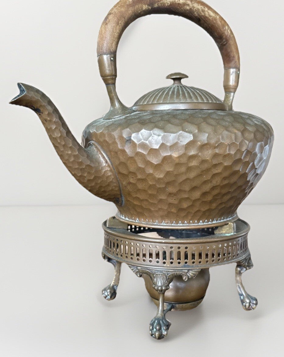 ANTIQUE GORHAM HAMMERED BRASS TEAPOT WITH WOOD HANDLE DATED 1882 Engraved