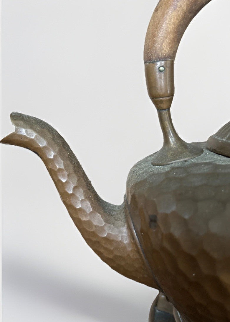 ANTIQUE GORHAM HAMMERED BRASS TEAPOT WITH WOOD HANDLE DATED 1882 Engraved