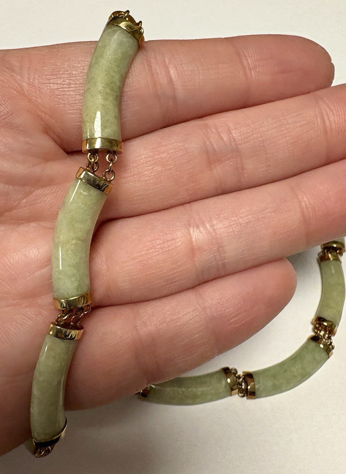 14K Gold & Celadon Jade Necklace – Vintage 17” Oriental Filigree Elegance