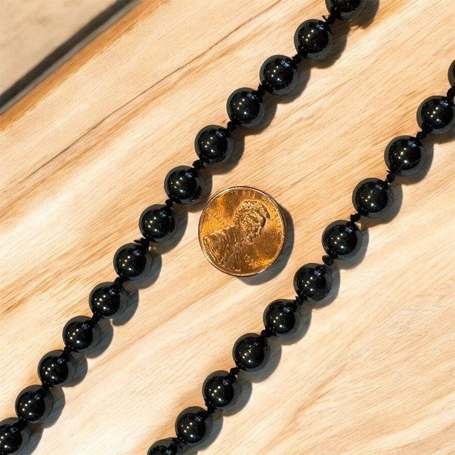 VTG Hematite Necklace & Earrings Set Solid 14K Gold Beads Posts 32”