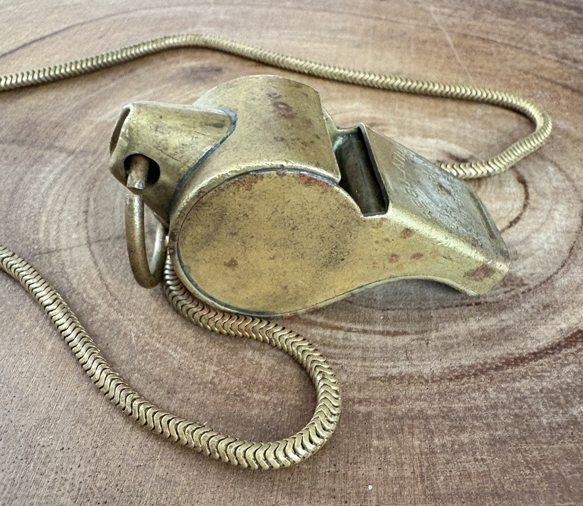 Vintage Solid Brass U.S. Army Regulation Military Whistle + Chain