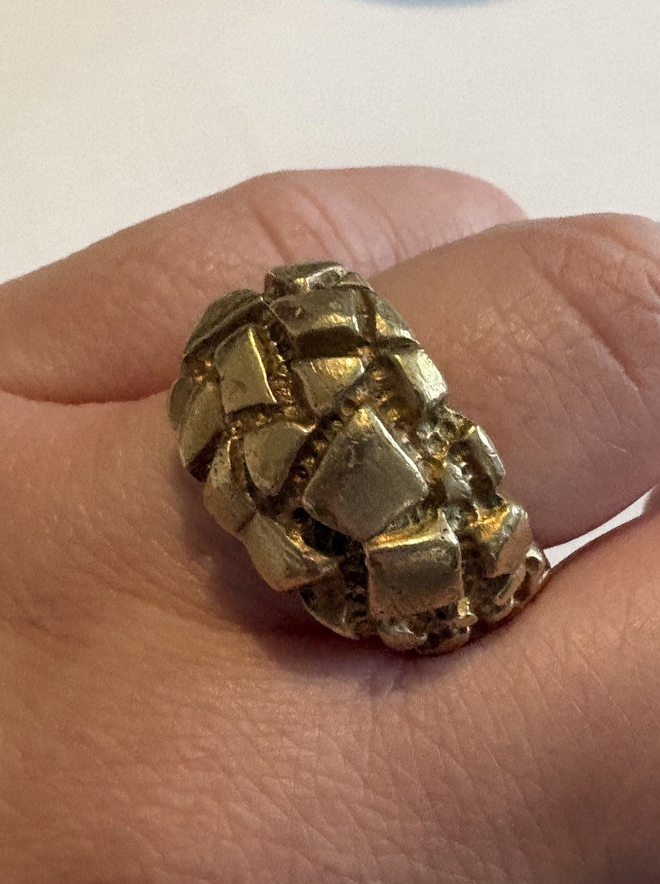Vintage Brutalist Nugget Style Ring Textured Gold Tone Statement Ring Size 9.5