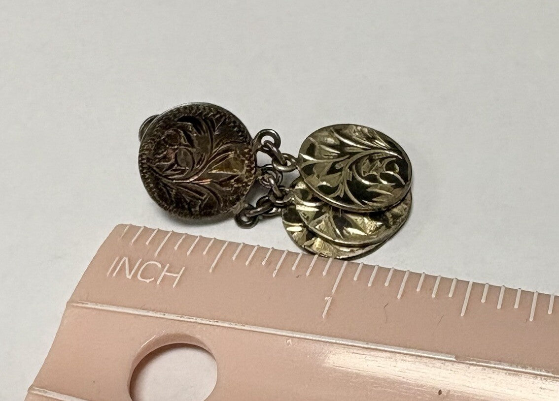Vtg Ornate Signed STERLING Screw Back ETCHED Leaf Dangle Drop EARRINGS