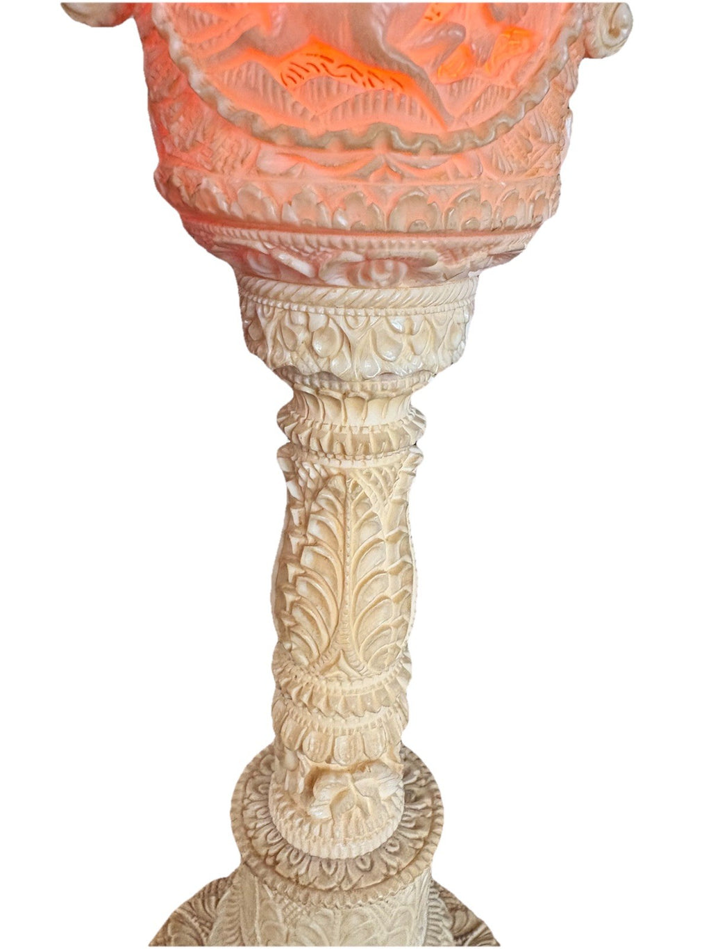 18” Antique Carved Asian Lamps Pair – European Plug, Original Bulbs Rare